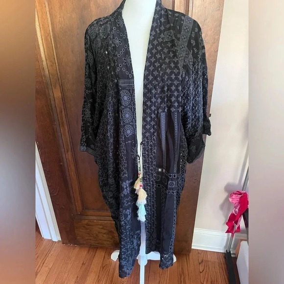 NWT Johnny Was Sanded Black Blysse Patchwork Kimono Woman Sz M Medium MSRP $445 - Picture 1 of 13